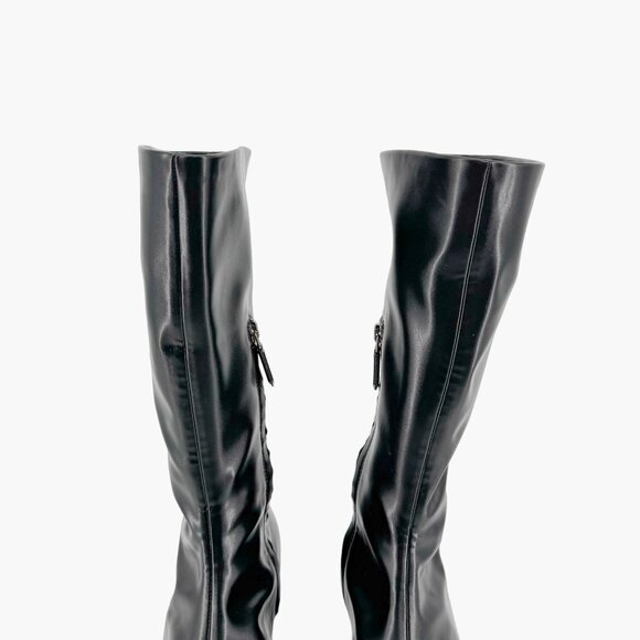 Prada Triangle Logo Platform Boots EU 39 US 9 Black Stretch Nappa Tech Mid Calf - Picture 5 of 16